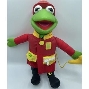 Learn to Dress Kermit the Frog 14" Plush Doll Mattel Firefighter Vintage Busy 90
